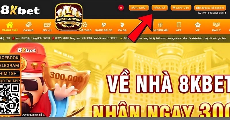 Nhấp vào nút "Đăng Ký" ở phía trên bên phải màn hình